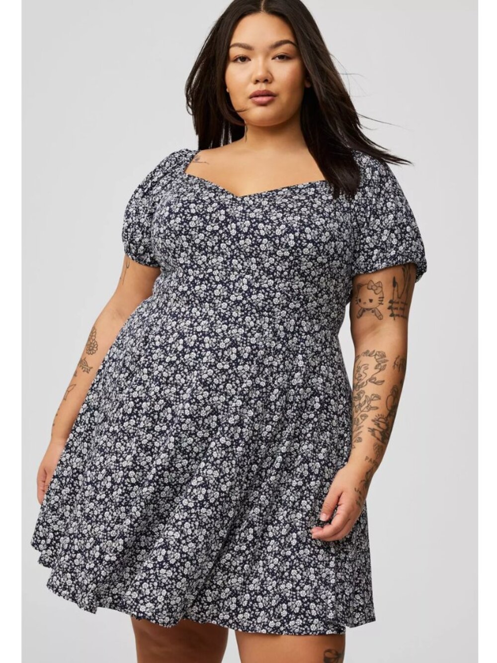 NWT Torrid 1 Mini Stretch Challis Sweetheart Skater Dress Ditsy Peacoat 1X 14 16